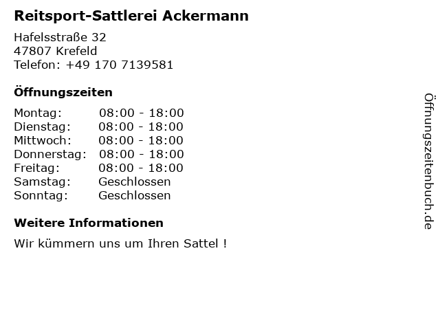Reitsport-Sattlerei Ackermann in Krefeld: Adresse und Öffnungszeiten