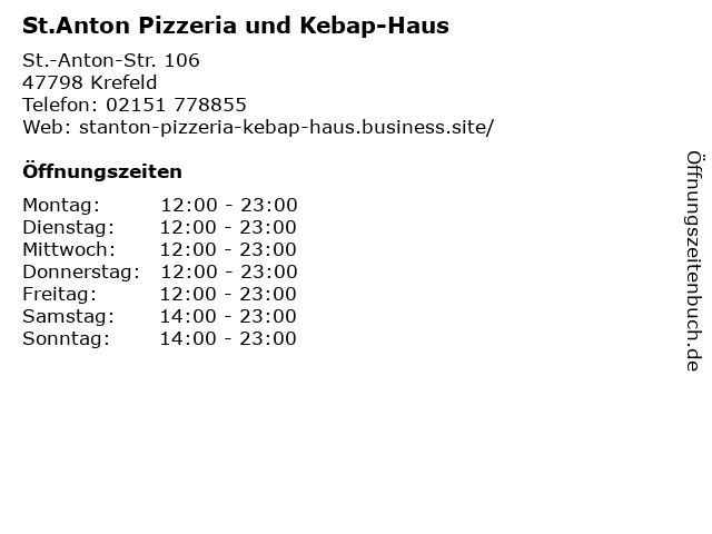 St.Anton Pizzeria und Kebap-Haus in Krefeld: Adresse und Öffnungszeiten
