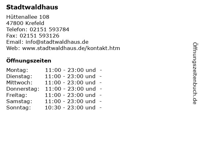 Stadtwaldhaus in Krefeld: Adresse und Öffnungszeiten