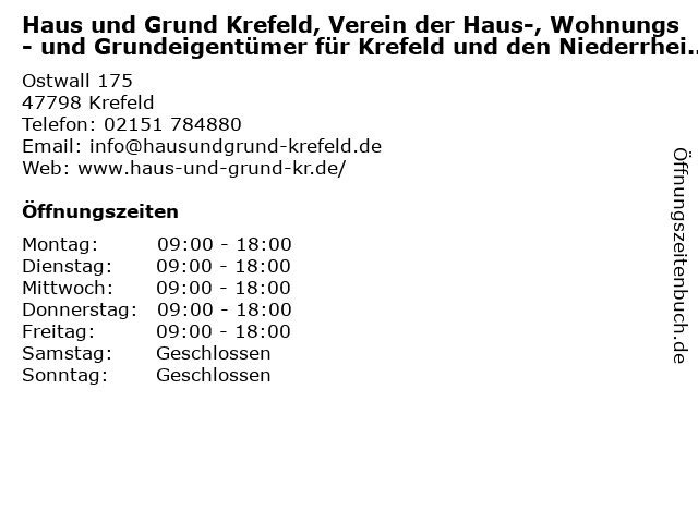 ᐅ Offnungszeiten Verein Der Haus Wohnungs Und Grundeigentumer