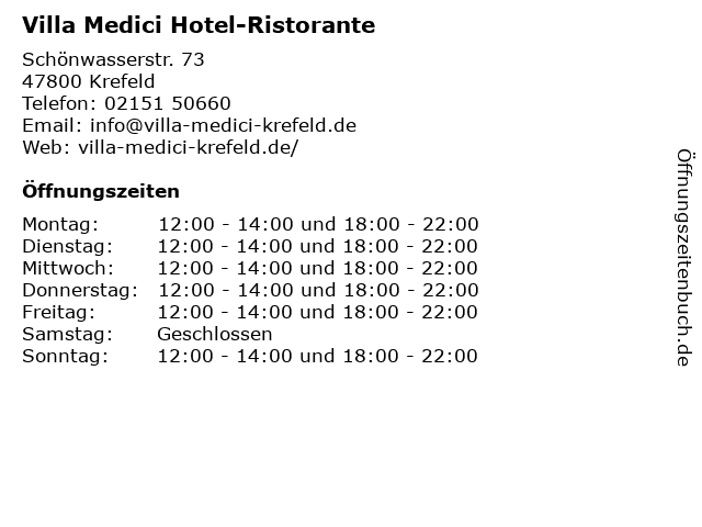 Villa Medici Hotel-Ristorante in Krefeld: Adresse und Öffnungszeiten