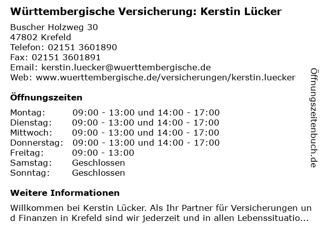 Württembergische Versicherung: Kerstin Lücker in Krefeld: Adresse und Öffnungszeiten