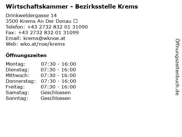 Wirtschaftskammer - Bezirksstelle Krems in Krems An Der Donau ‎: Adresse und Öffnungszeiten