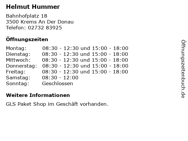 Helmut Hummer in Krems An Der Donau: Adresse und Öffnungszeiten