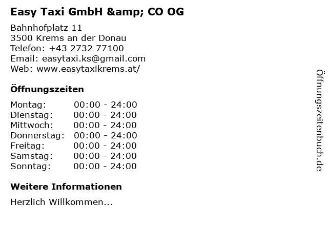 Easy Taxi GmbH & CO OG in Krems an der Donau: Adresse und Öffnungszeiten