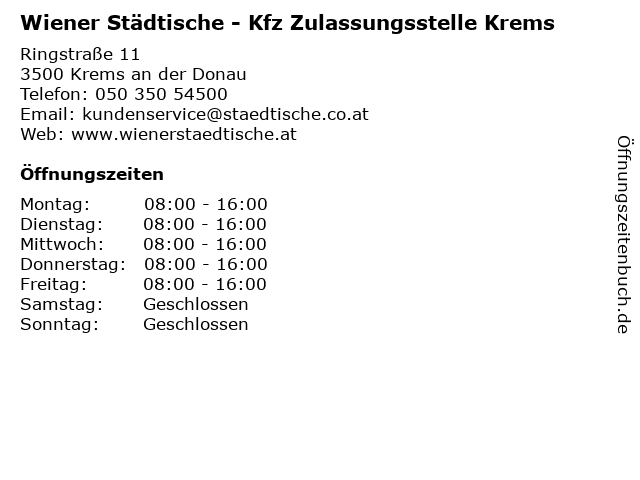 Wiener Städtische - Kfz Zulassungsstelle Krems in Krems an der Donau: Adresse und Öffnungszeiten