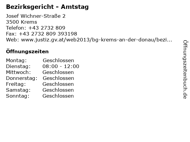 Bezirksgericht - Amtstag in Krems: Adresse und Öffnungszeiten