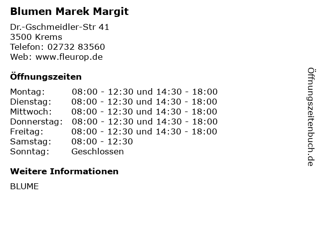 Blumen Marek Margit in Krems: Adresse und Öffnungszeiten