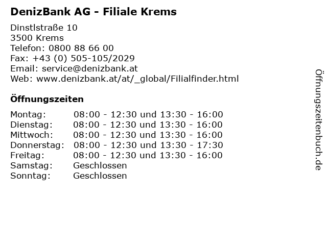 DenizBank AG - Filiale Krems in Krems: Adresse und Öffnungszeiten