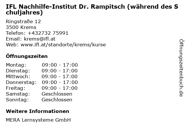 IFL Nachhilfe-Institut Dr. Rampitsch (während des Schuljahres) in Krems: Adresse und Öffnungszeiten