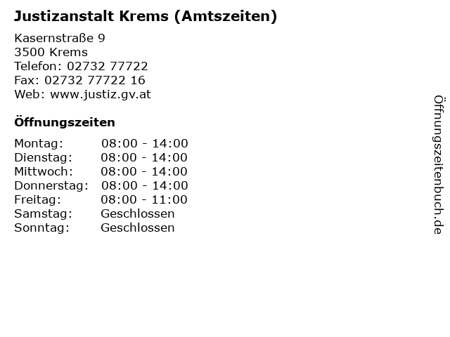 Justizanstalt Krems (Amtszeiten) in Krems: Adresse und Öffnungszeiten