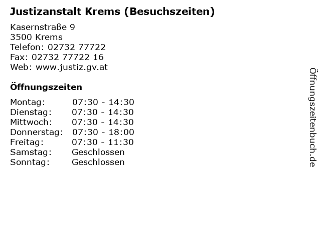 Justizanstalt Krems (Besuchszeiten) in Krems: Adresse und Öffnungszeiten