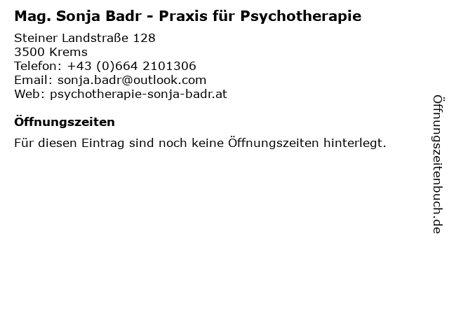 Mag. Sonja Badr - Praxis für Psychotherapie in Krems: Adresse und Öffnungszeiten