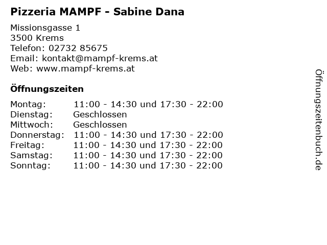 Pizzeria MAMPF - Sabine Dana in Krems: Adresse und Öffnungszeiten