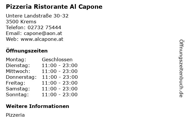Pizzeria Ristorante Al Capone in Krems: Adresse und Öffnungszeiten