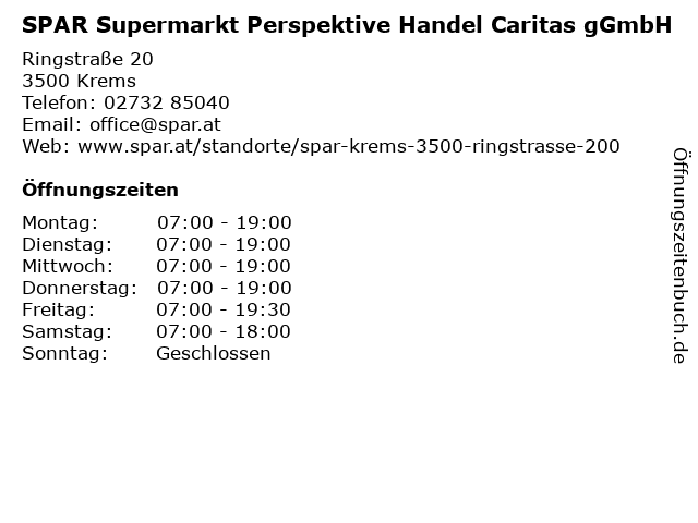 SPAR Supermarkt Perspektive Handel Caritas gGmbH in Krems: Adresse und Öffnungszeiten