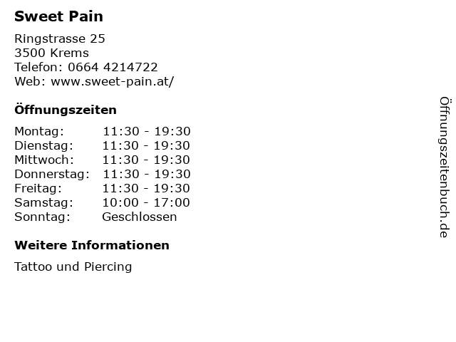 Sweet Pain in Krems: Adresse und Öffnungszeiten