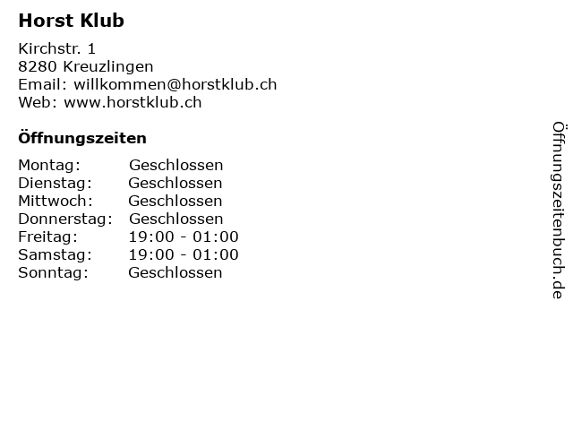 Horst Klub in Kreuzlingen: Adresse und Öffnungszeiten