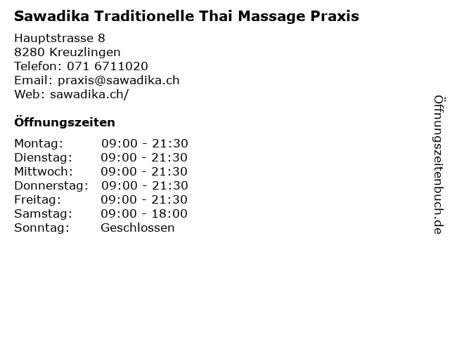Sawadika Traditionelle Thai Massage Praxis in Kreuzlingen: Adresse und Öffnungszeiten