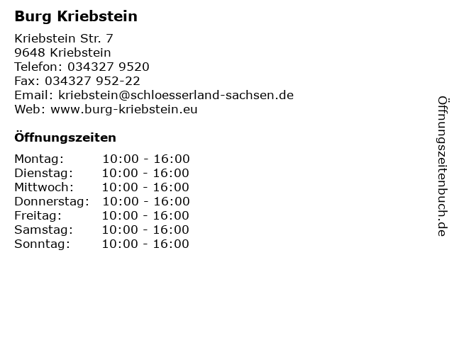 Burg Kriebstein in Kriebstein: Adresse und Öffnungszeiten