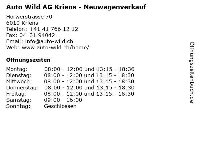 Auto Wild AG Kriens - Neuwagenverkauf in Kriens: Adresse und Öffnungszeiten