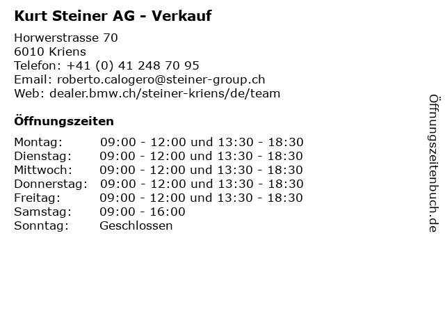 Kurt Steiner AG - Verkauf in Kriens: Adresse und Öffnungszeiten