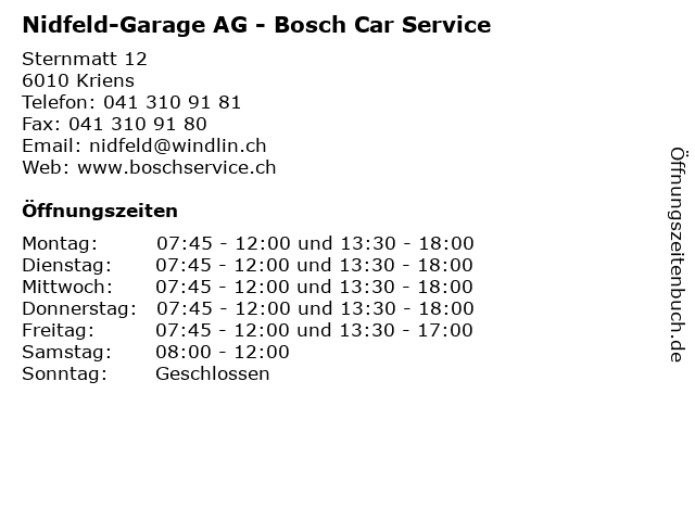 Nidfeld-Garage AG - Bosch Car Service in Kriens: Adresse und Öffnungszeiten