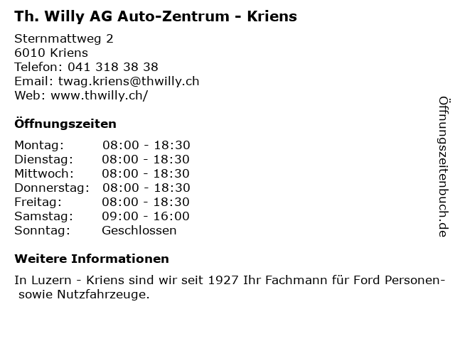 Th. Willy AG Auto-Zentrum - Kriens in Kriens: Adresse und Öffnungszeiten