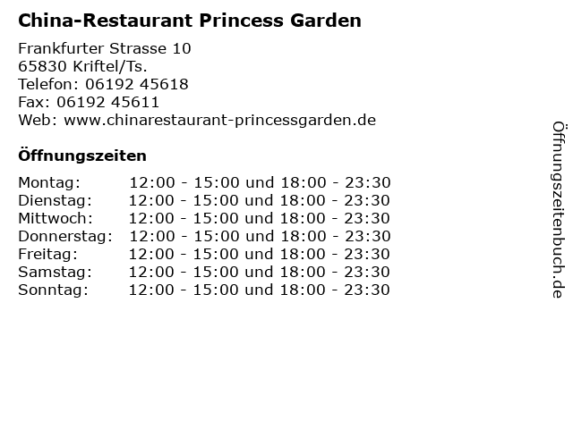 ᐅ Offnungszeiten China Restaurant Princess Garden Frankfurter