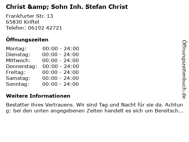 Christ & Sohn Inh. Stefan Christ in Kriftel: Adresse und Öffnungszeiten