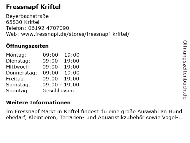 Fressnapf Kriftel in Kriftel: Adresse und Öffnungszeiten