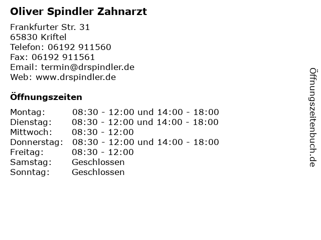 Oliver Spindler Zahnarzt in Kriftel: Adresse und Öffnungszeiten