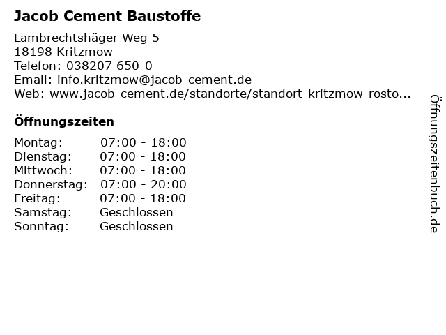 Jacob Cement Baustoffe in Kritzmow: Adresse und Öffnungszeiten