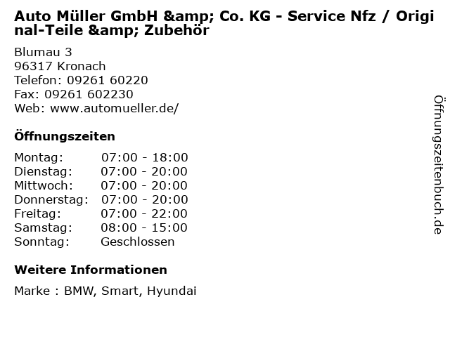 Auto Müller GmbH & Co. KG - Service Nfz / Original-Teile & Zubehör in Kronach: Adresse und Öffnungszeiten