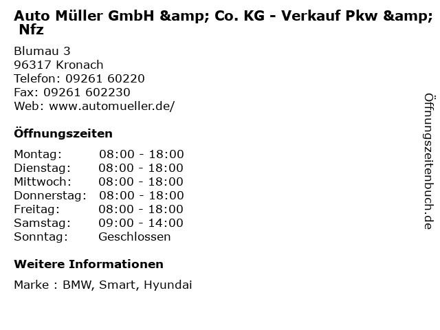 Auto Müller GmbH & Co. KG - Verkauf Pkw & Nfz in Kronach: Adresse und Öffnungszeiten