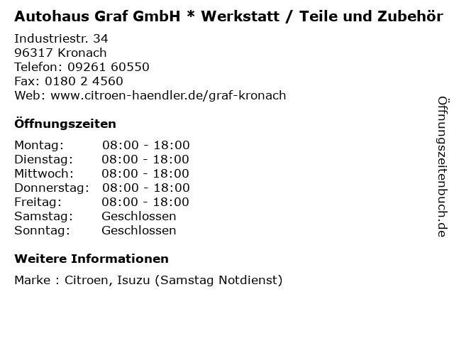 Autohaus Graf GmbH * Werkstatt / Teile und Zubehör in Kronach: Adresse und Öffnungszeiten