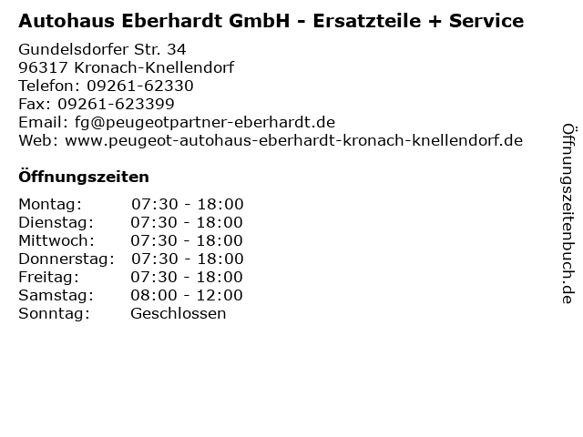Autohaus Eberhardt GmbH - Ersatzteile + Service in Kronach-Knellendorf: Adresse und Öffnungszeiten