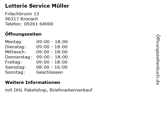 Lotterie Service Müller in Kronach: Adresse und Öffnungszeiten