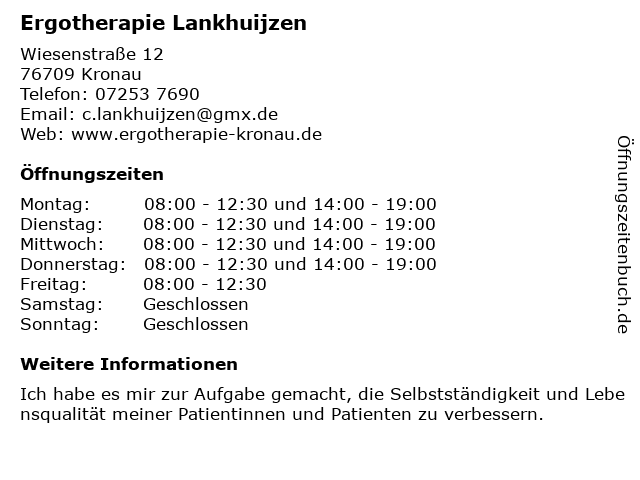 Ergotherapie Lankhuijzen in Kronau: Adresse und Öffnungszeiten