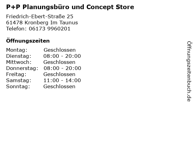 P+P Planungsbüro und Concept Store in Kronberg Im Taunus: Adresse und Öffnungszeiten