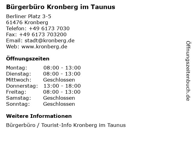 STADTVERWALTUNG KRONBERG IM TAUNUS in Kronberg Im Taunus: Adresse und Öffnungszeiten