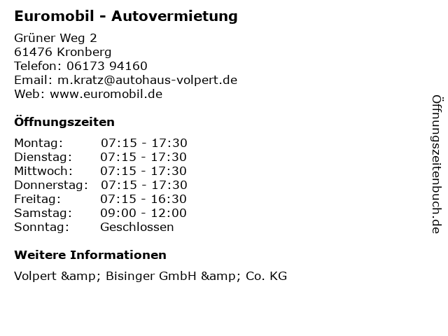 Euromobil - Autovermietung in Kronberg: Adresse und Öffnungszeiten