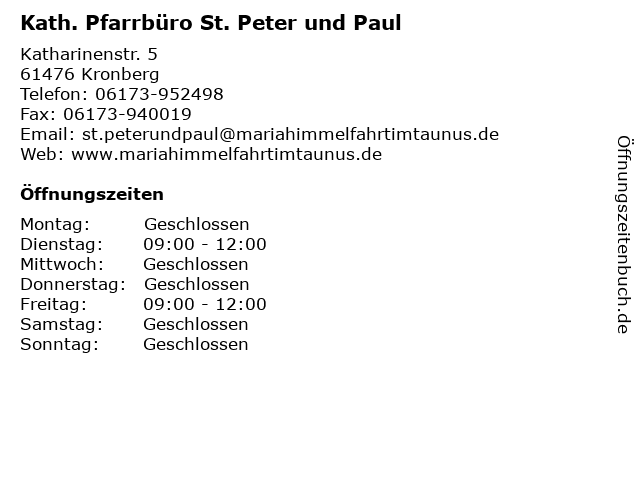 Kath. Pfarrbüro St. Peter und Paul in Kronberg: Adresse und Öffnungszeiten