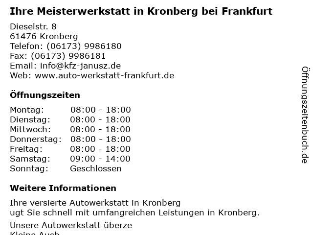 Kfz-Janusz in Kronberg: Adresse und Öffnungszeiten
