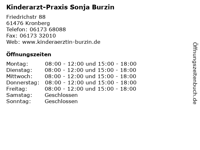 Kinderarzt-Praxis Sonja Burzin in Kronberg: Adresse und Öffnungszeiten