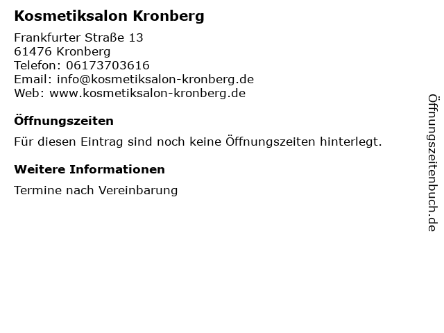 Kosmetiksalon Kronberg in Kronberg: Adresse und Öffnungszeiten