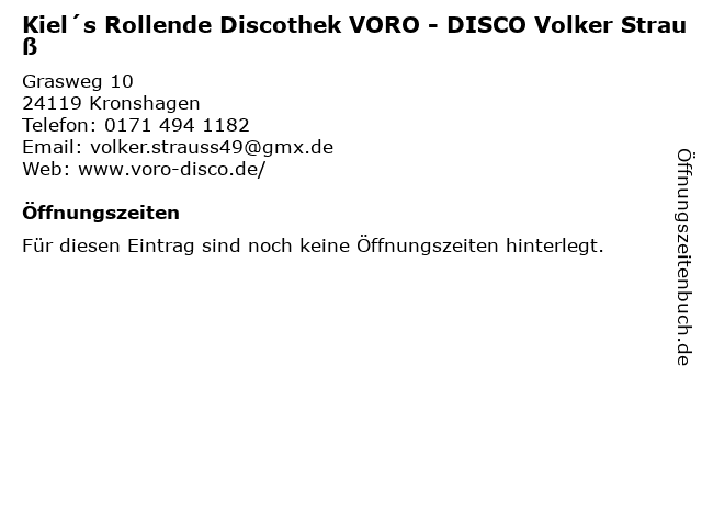 Kiel´s Rollende Discothek VORO - DISCO Volker Strauß in Kronshagen: Adresse und Öffnungszeiten