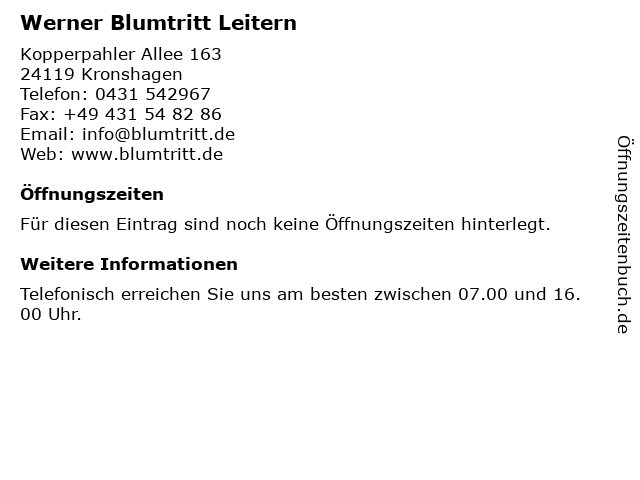 Werner Blumtritt Leitern in Kronshagen: Adresse und Öffnungszeiten