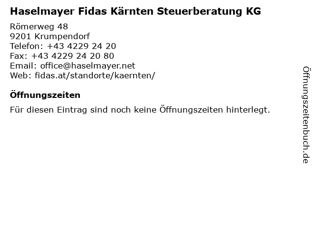 Haselmayer Fidas Kärnten Steuerberatung KG in Krumpendorf: Adresse und Öffnungszeiten