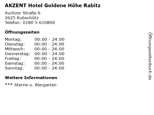 AKZENT Hotel Goldene Höhe Rabitz in Kubschütz: Adresse und Öffnungszeiten